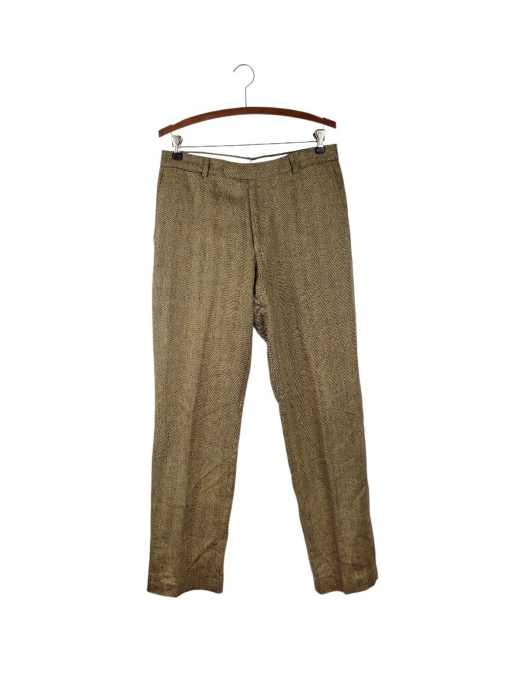 Lands End Baird McNutt Linen Pants Brown Herringbone Suspender Mens 31x31.5